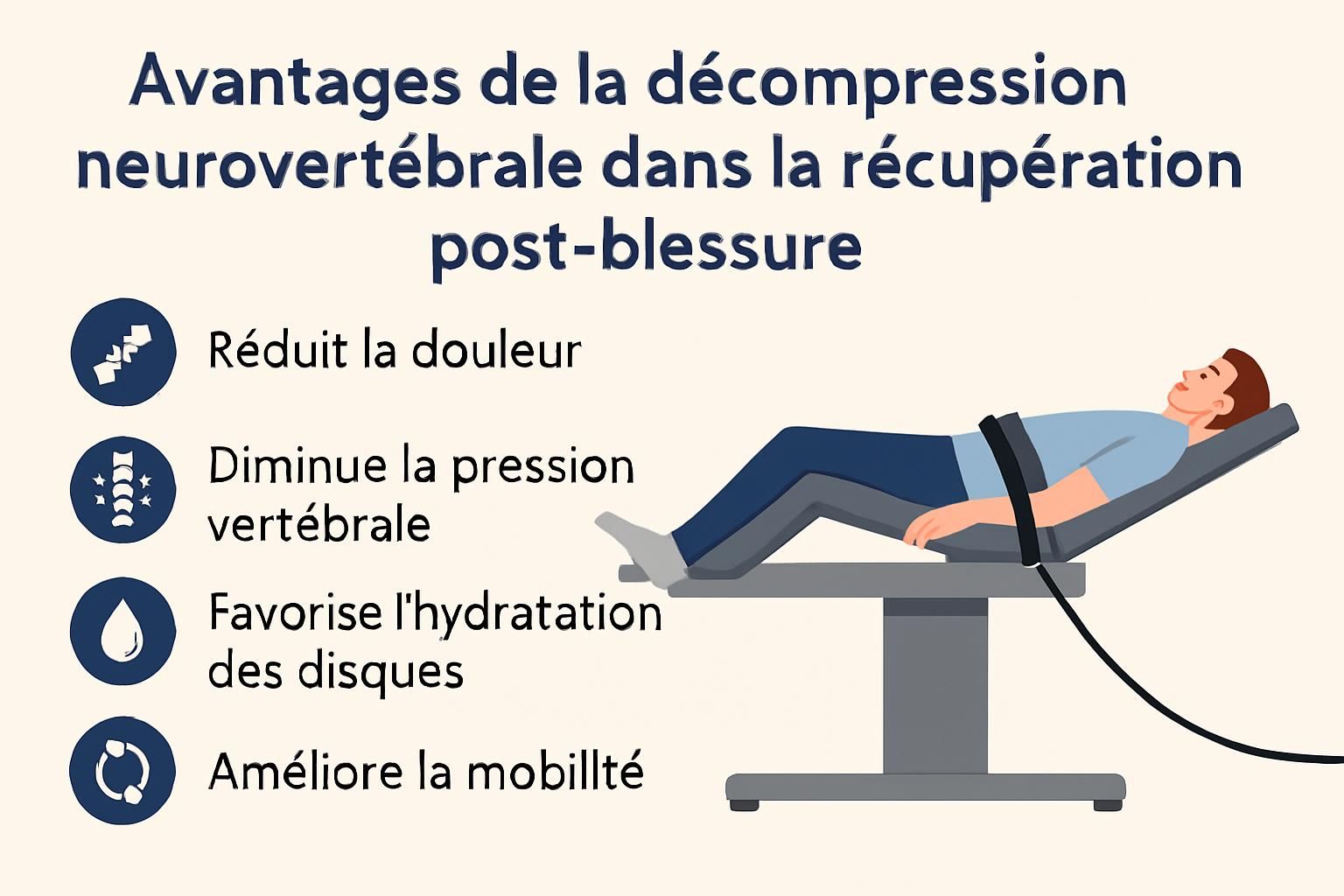 découvrez comment la décompression neurovertébrale aide à accélérer la récupération après une blessure en soulageant la pression sur la colonne vertébrale et en favorisant la guérison.