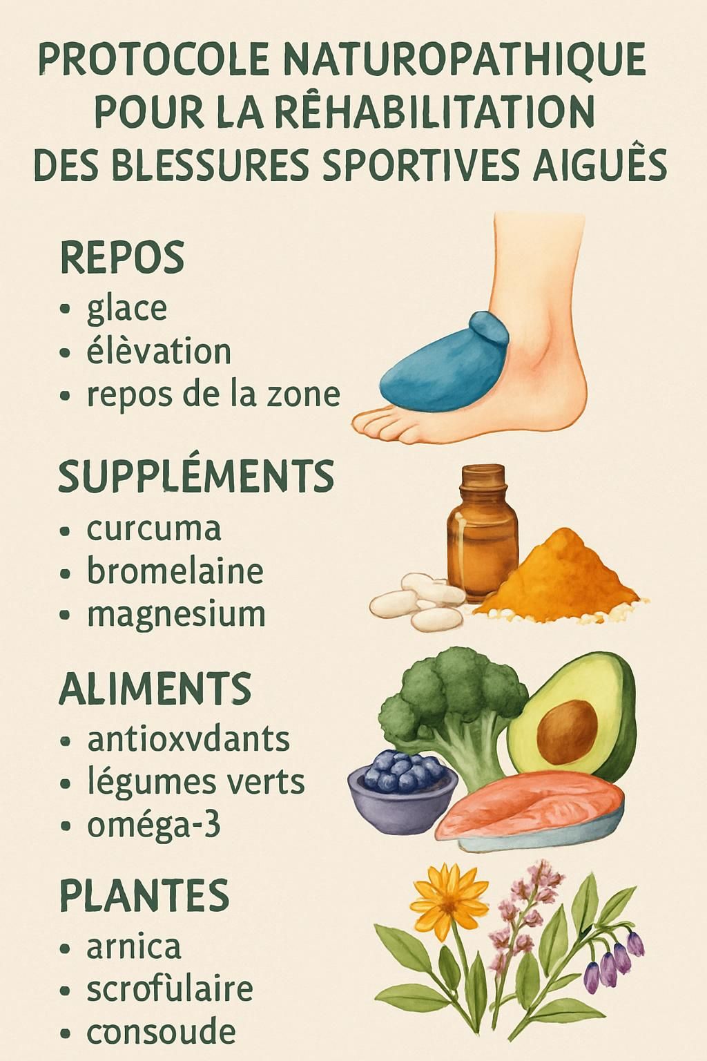découvrez un protocole naturopathique efficace pour accompagner la réhabilitation des blessures sportives aiguës, favorisant une récupération naturelle et optimale.